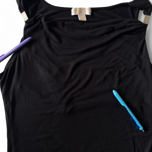 Michael Kors Black Sleeveless Top L Draped Neck Gold Hardware Chic Layering - Picture 9 of 10